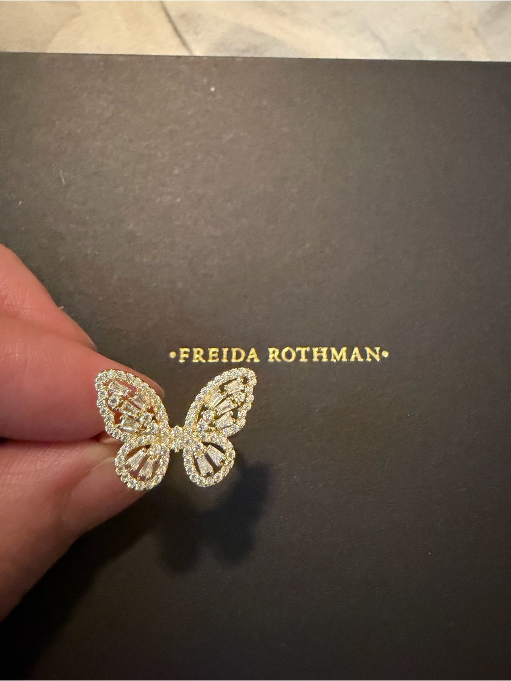 Freida Rothman Vault 14k Gold plated 925 sterling Butterfly Pavé Ring - Gold